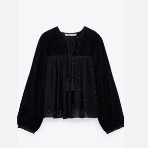Black Zara Boho Glitter Top S